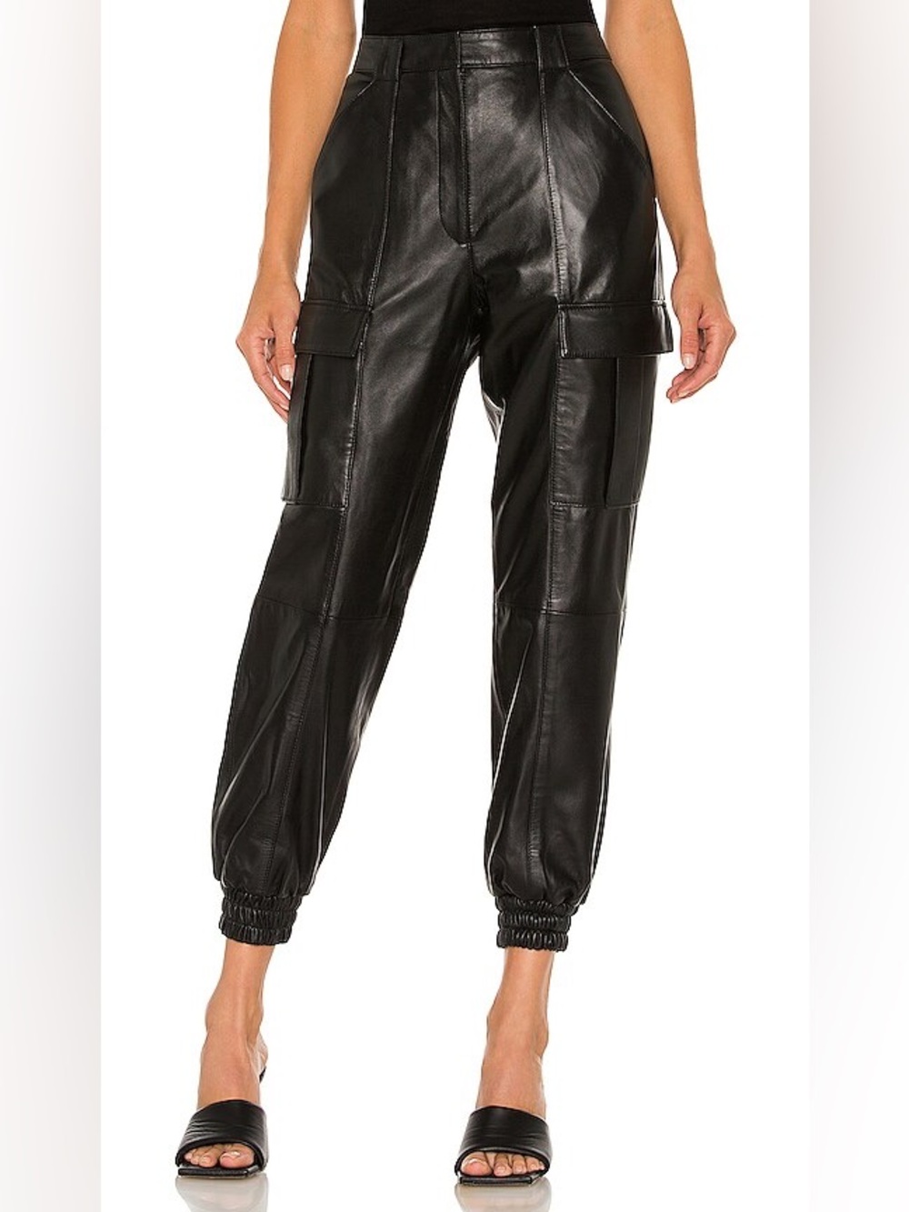 New Cinq a Sept Napa Leather Skinny Kelly Cargo Jogger Pants Black Sz 2